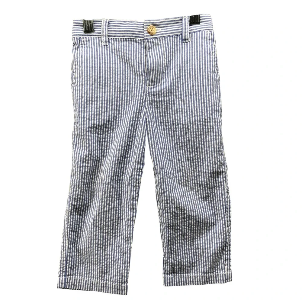 Ralph Lauren Baby Boys 18M Seersucker Dress Pants‎ Blue White Striped Trouser